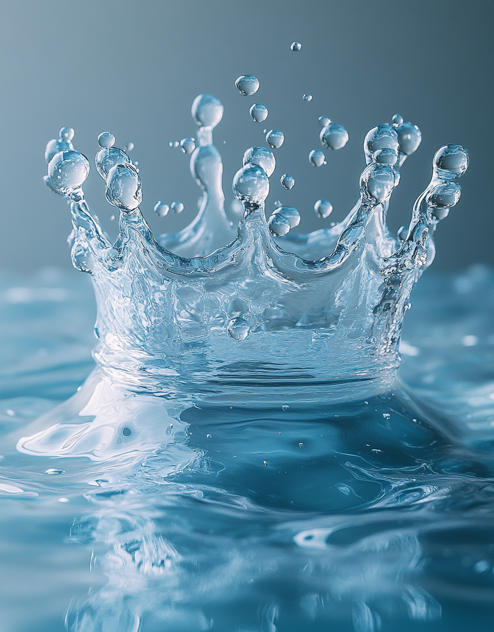 Royal water splash with white ripples on blue