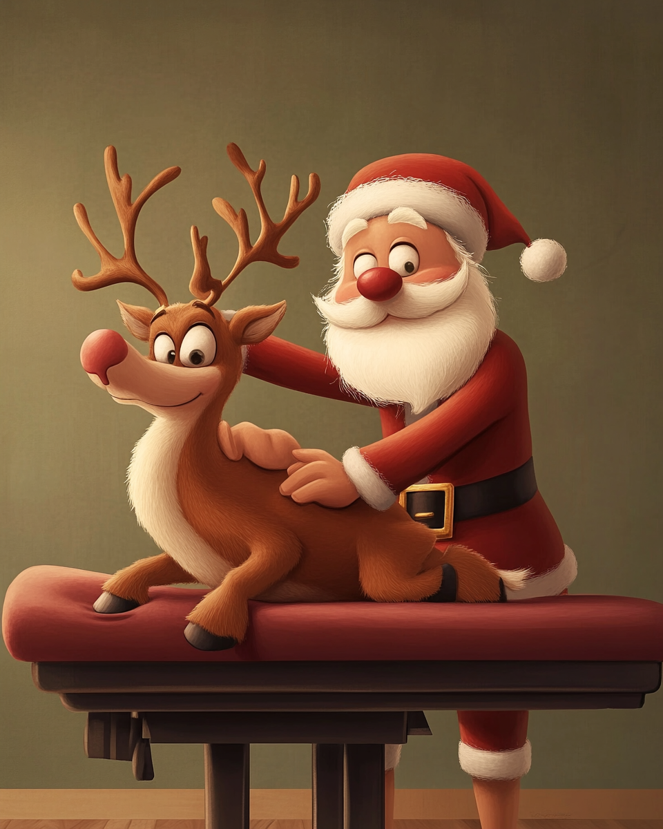 Rudolph Helps Santa with Massage During Christmas