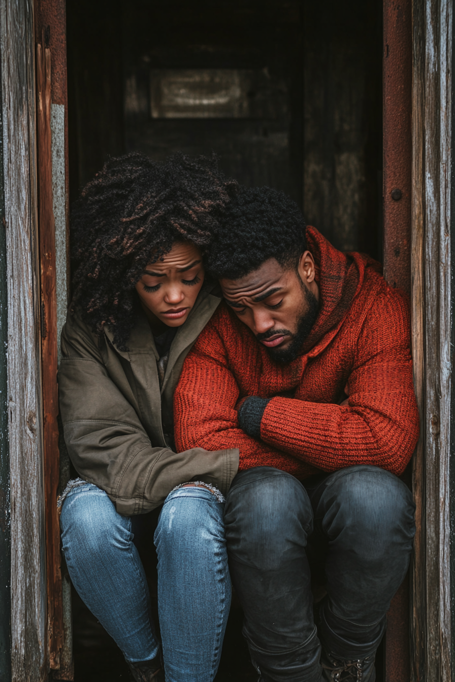 Sad Couple Seated Apart in Winter Season