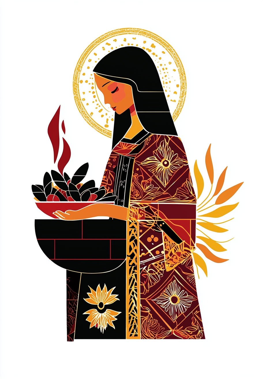 Saint Lucy Cooking Mussels - Slavic Style Illustration