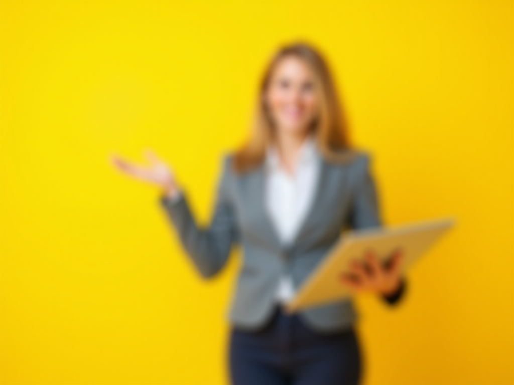 Sales Rep Presenting Product on Yellow Background