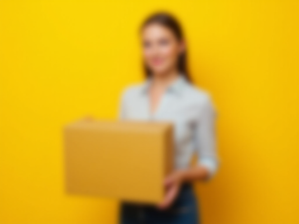 Sales Rep Showcasing Product on Yellow Background