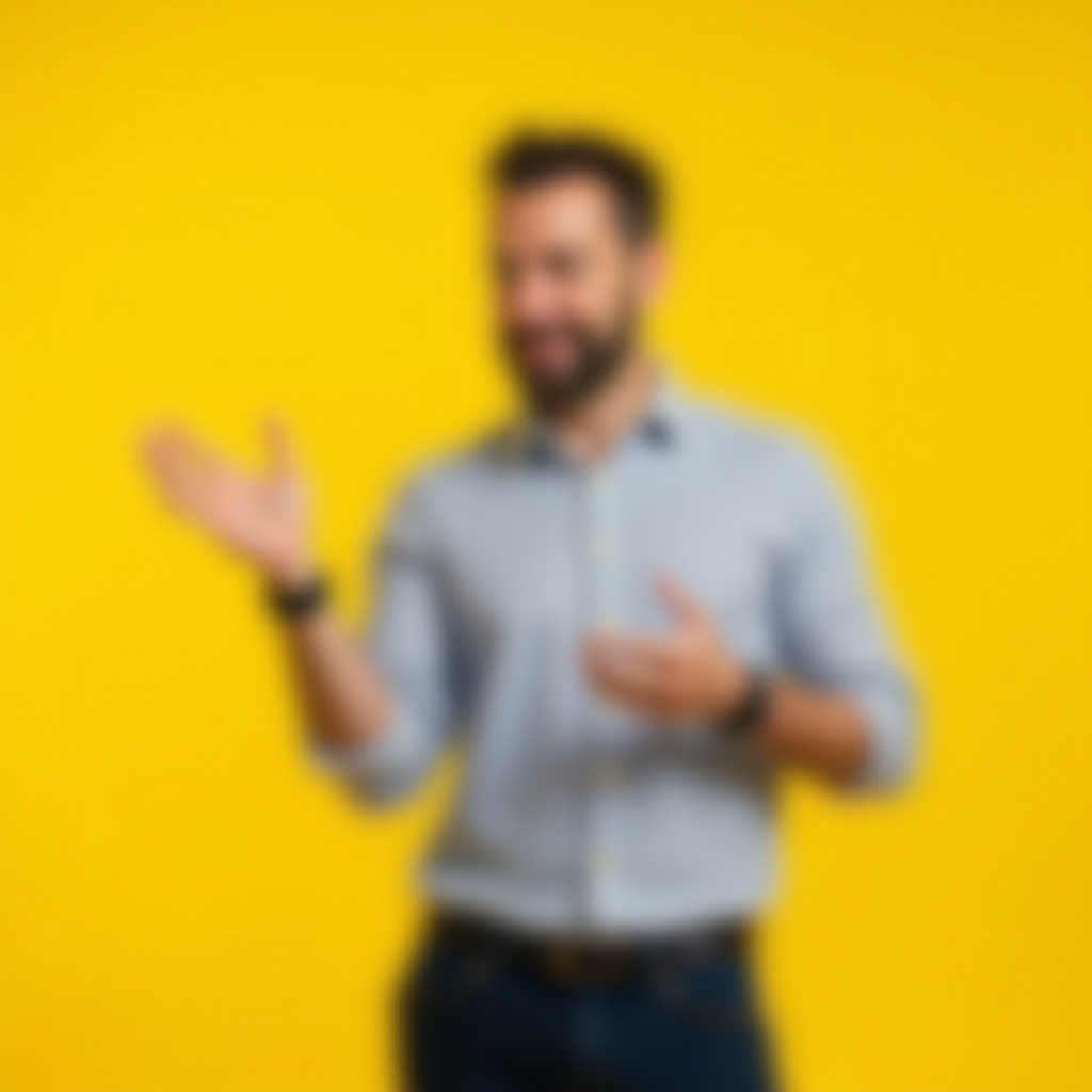 Sales Representative Showcasing Product on Yellow Background