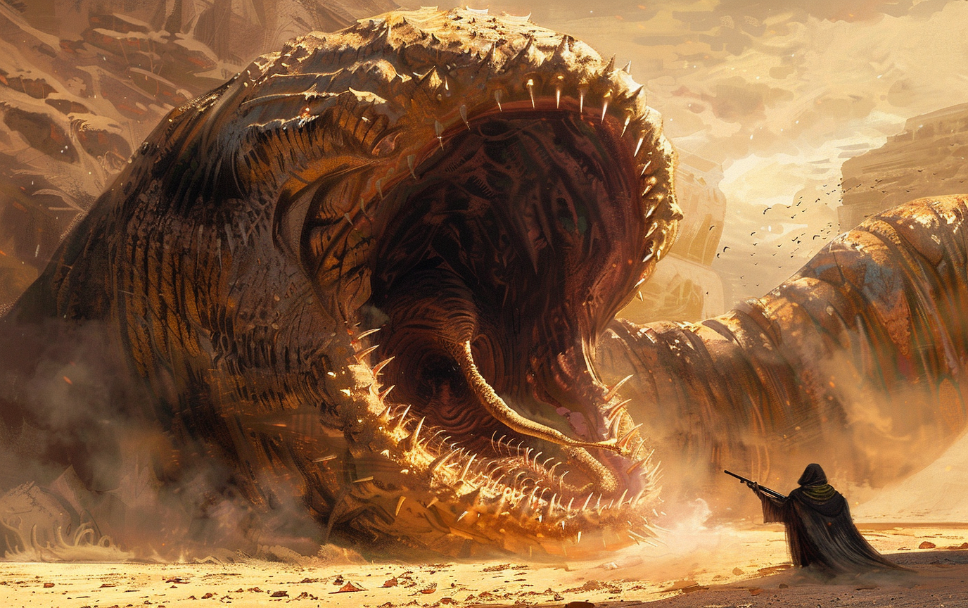 Sandworm with spined teeth from Dune Movie fantasy art.