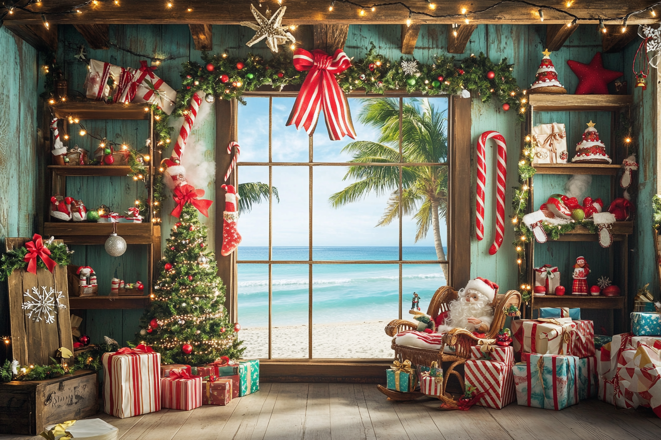 Santa's Magical Workshop Backdrop in Beachside Town