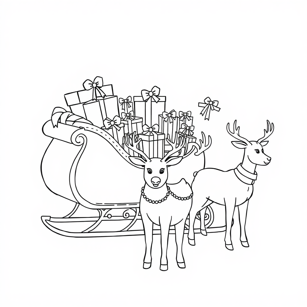 Santa's Sleigh with Reindeer and Gifts for Christmas