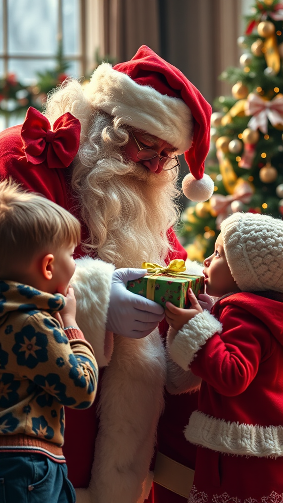 Santa Claus Giving Gifts to Kids