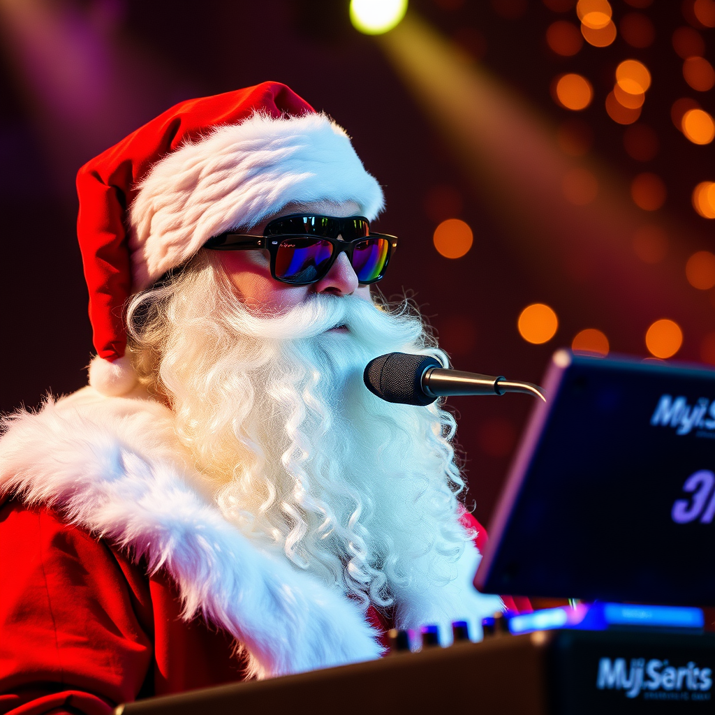 Santa Playing DJ in Sunglasses
