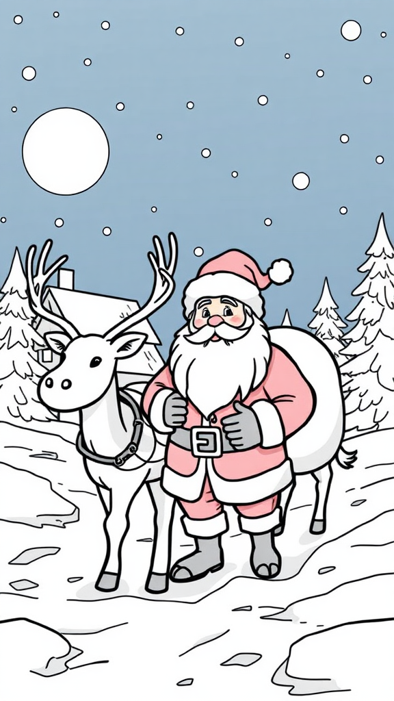 Santa and his reindeer prepare for Christmas Eve.