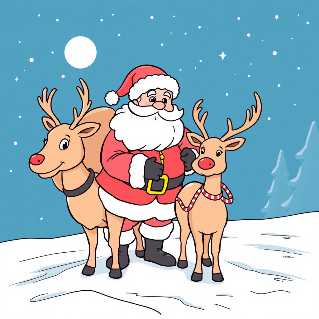 Santa and reindeer prepare for Christmas Eve