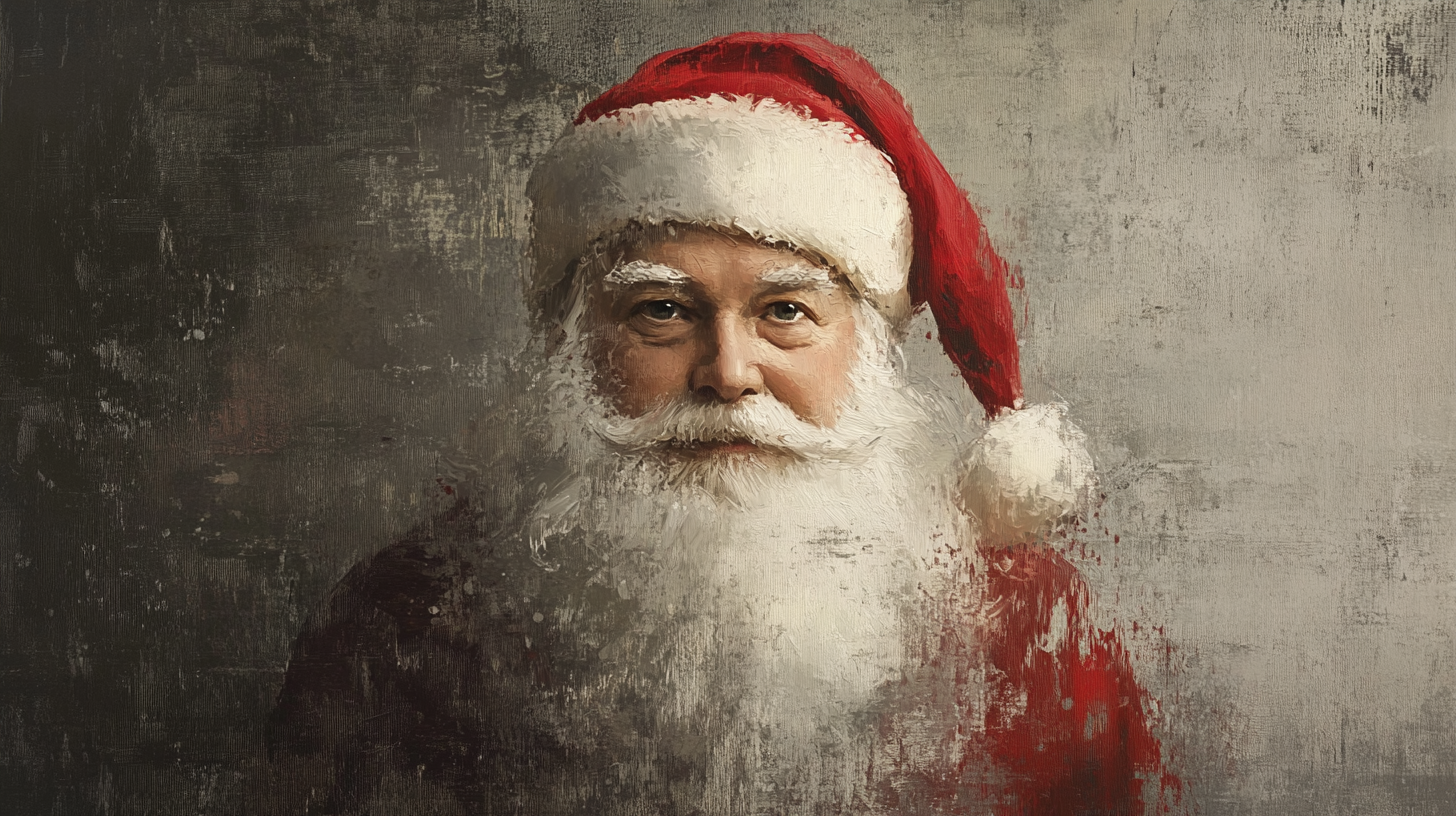 Santa in white with grey background. Classic vintage style