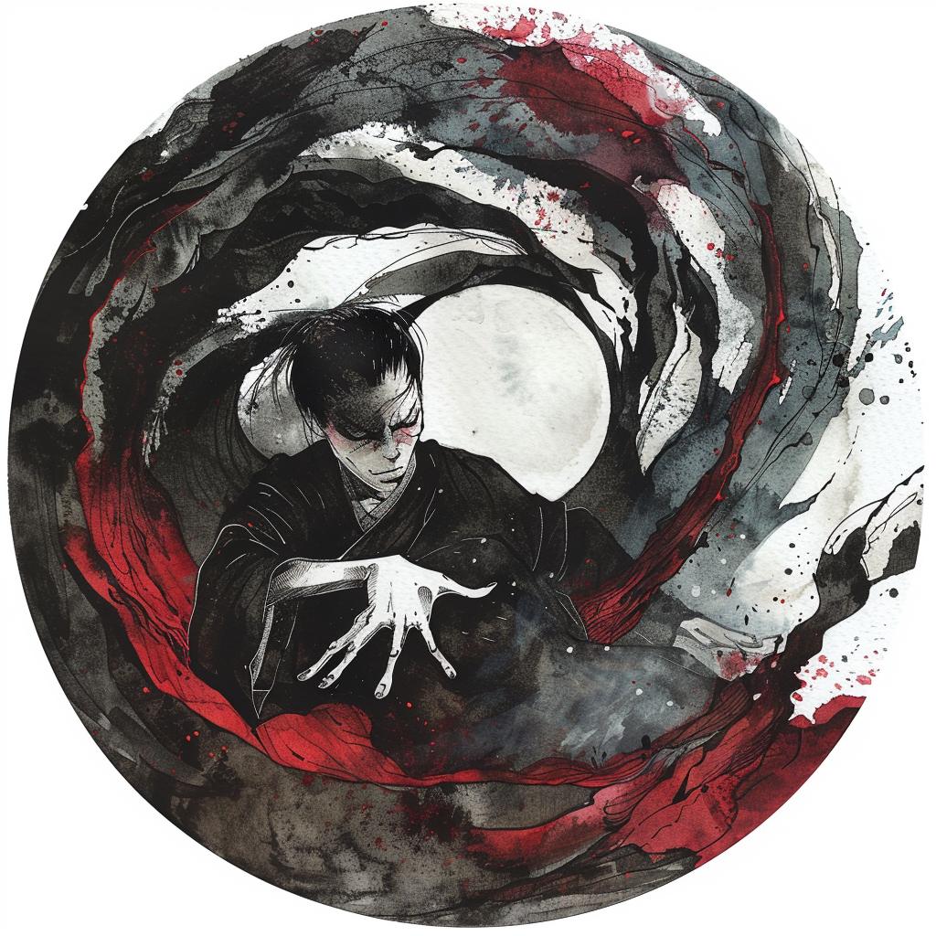 Scary Japanese spirit in watercolor painting circle