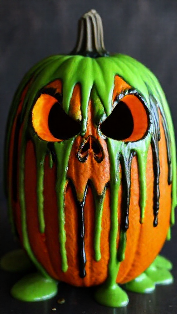 Scary Monster Pumpkin with Dripping Green and Black