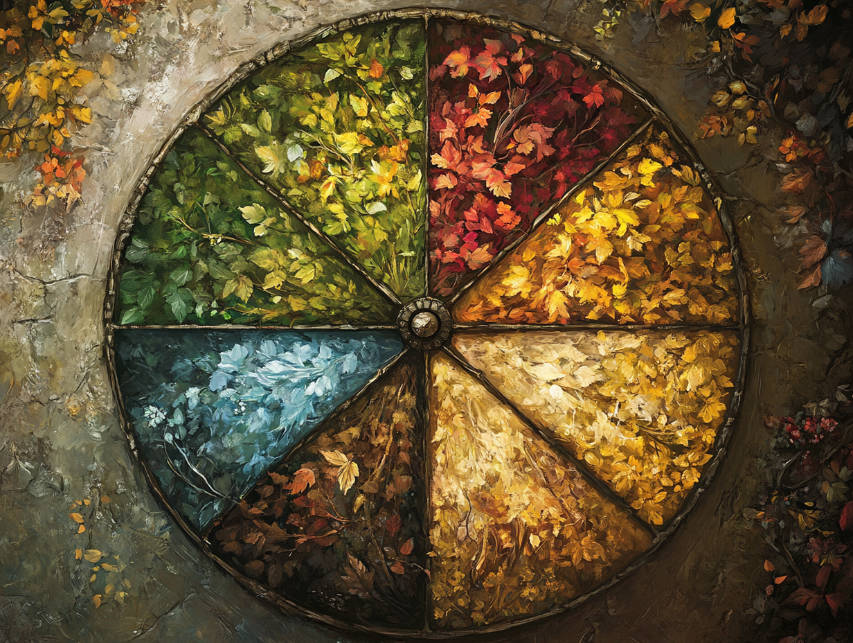 Seasons depicted on wheel in fantasy RPG setting