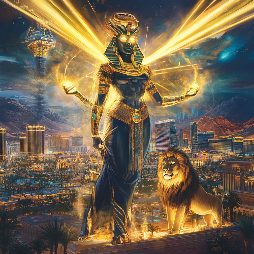 Sekhmet Goddess shoots powerful beams over Las Vegas