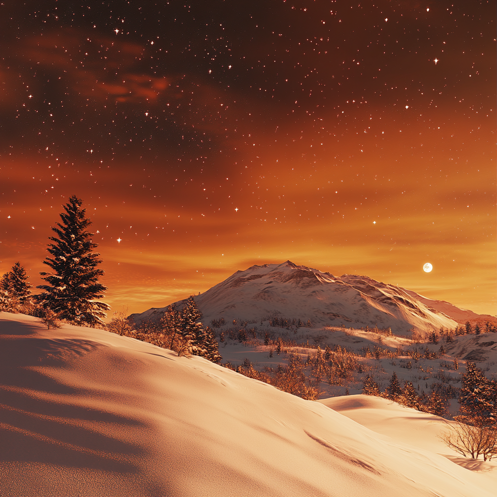 Serene Snowy Hill with Majestic Moonlight