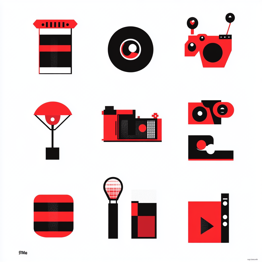 Seven Films Social Media Icons in Red, Black, & White