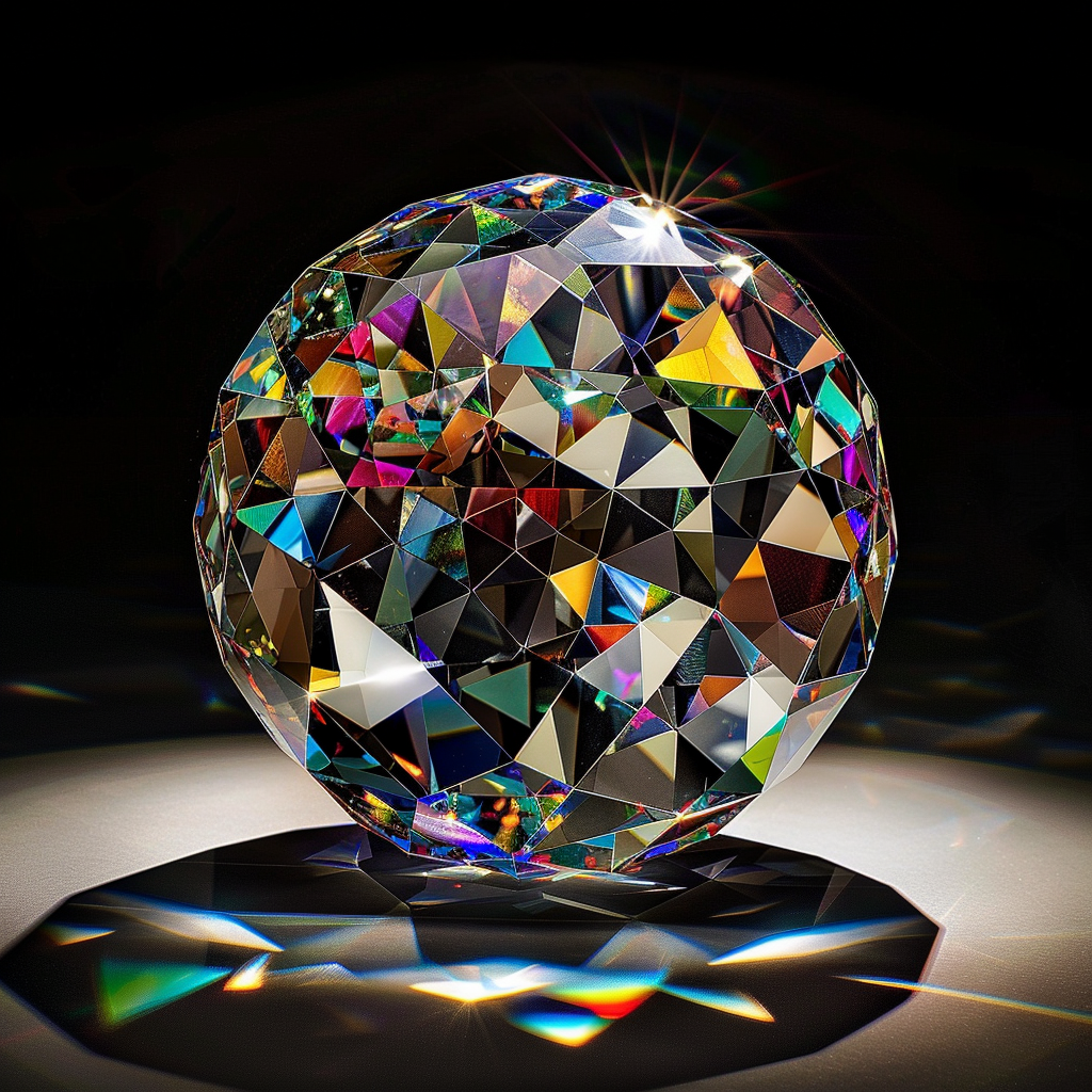 Shaded diamond sphere with light above on camera lens.