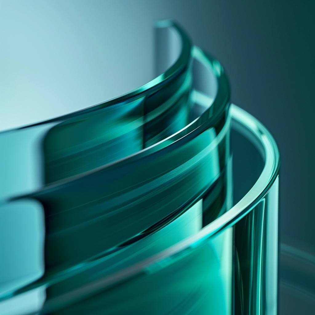 Shiny Glass Container with White Teal Background