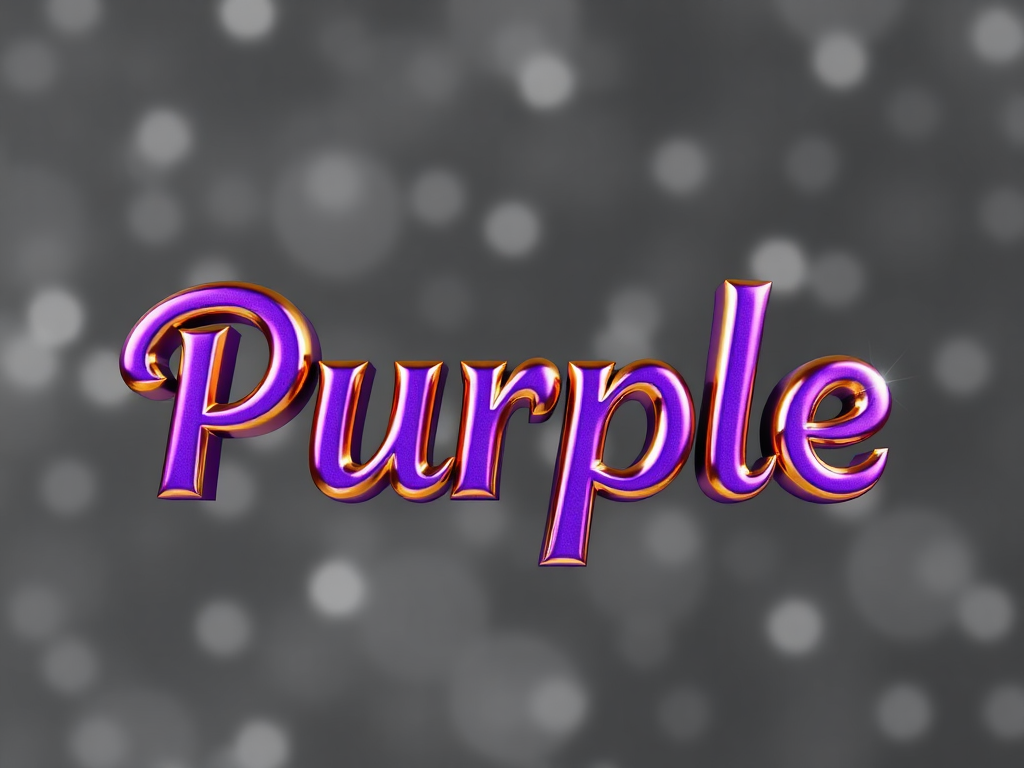 Shiny purple text on gray background with sparkles.