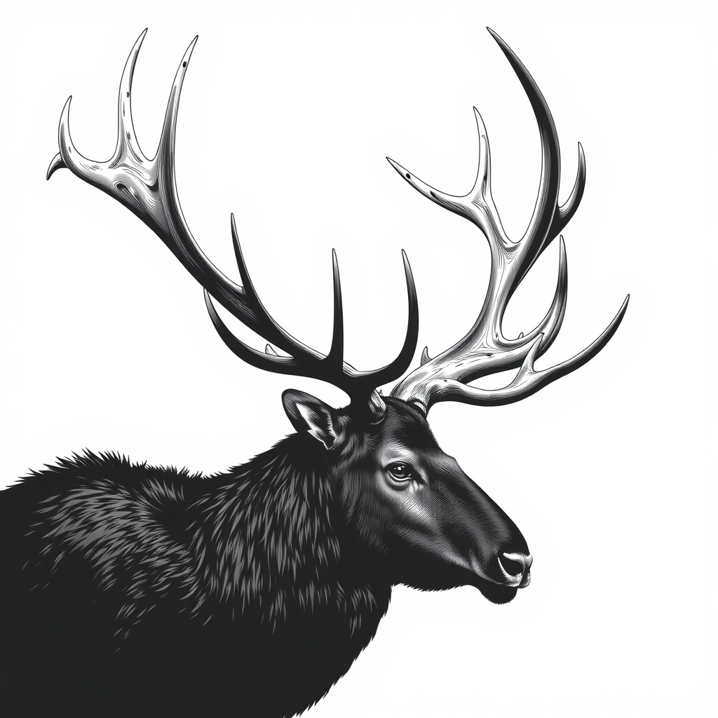 Side View of Large Elk Antlers Vector