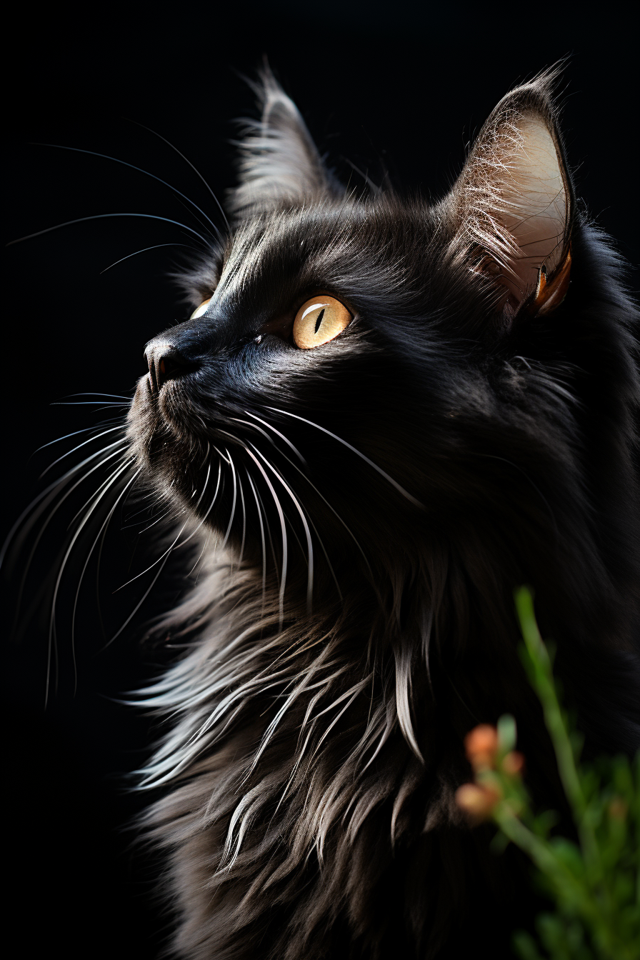 Side view of elegant black cat in photorealistic image.