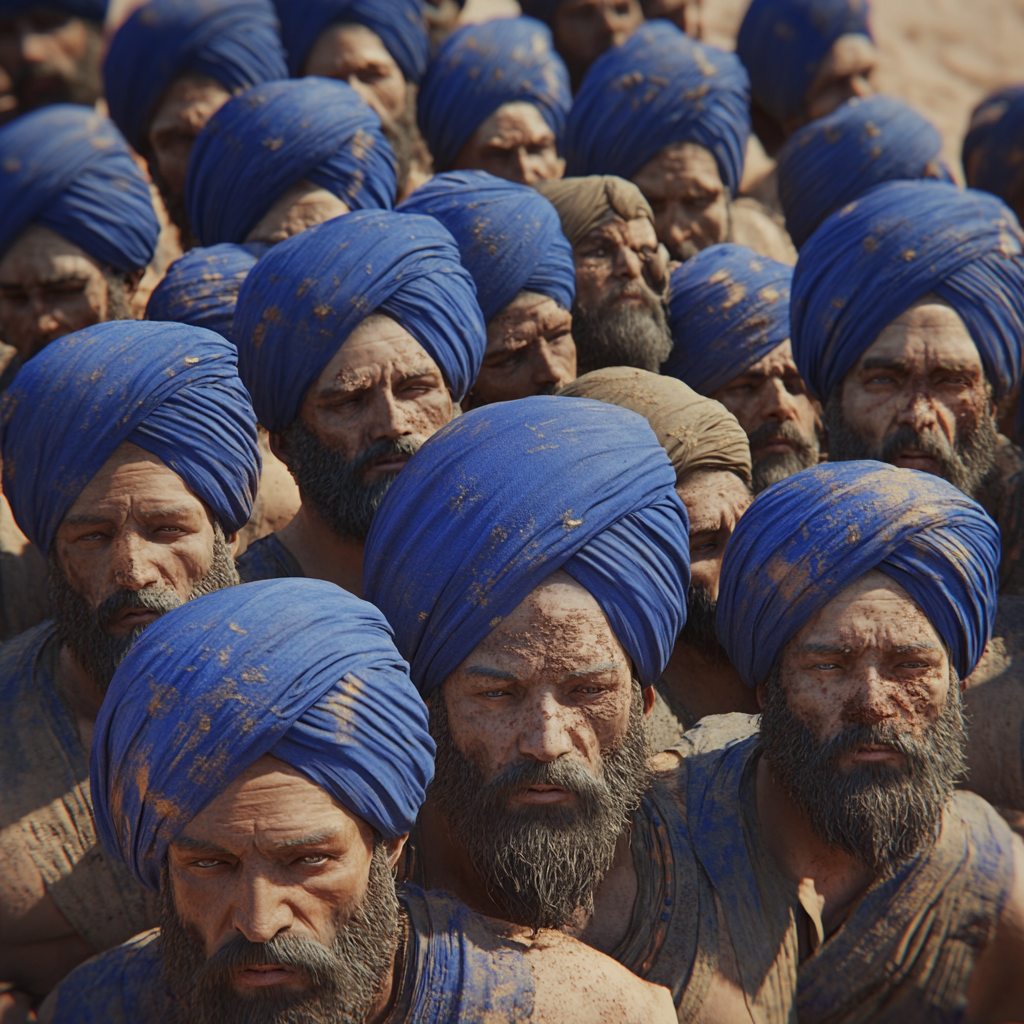 Sikh Warriors in Blue Turbans in Pyramid Shape