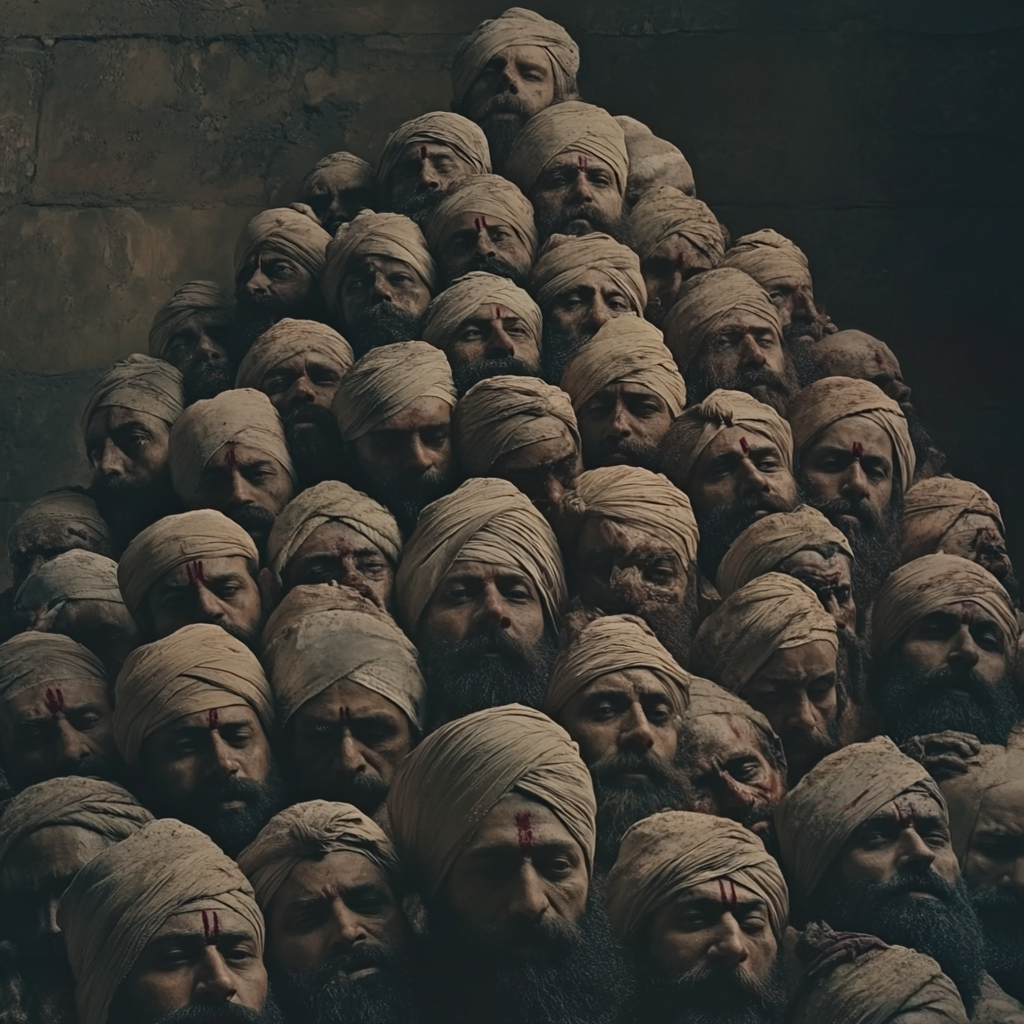 Sikh warriors' heads form pyramid after battle