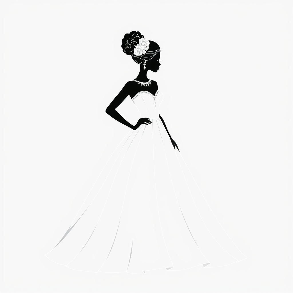 Silhouette of a Woman in Debutante Dress Drawing