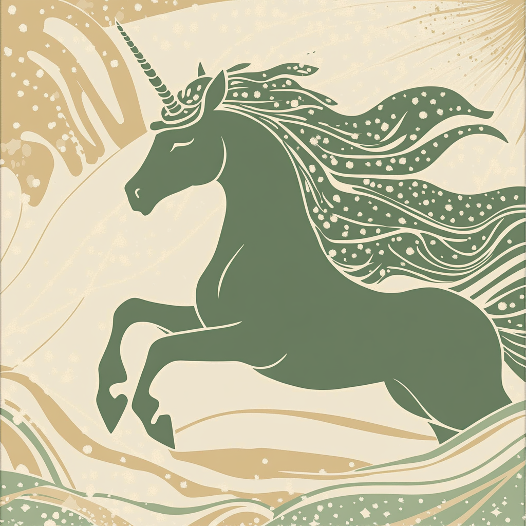 Silk scarf with unicorn silhouette in elegant style