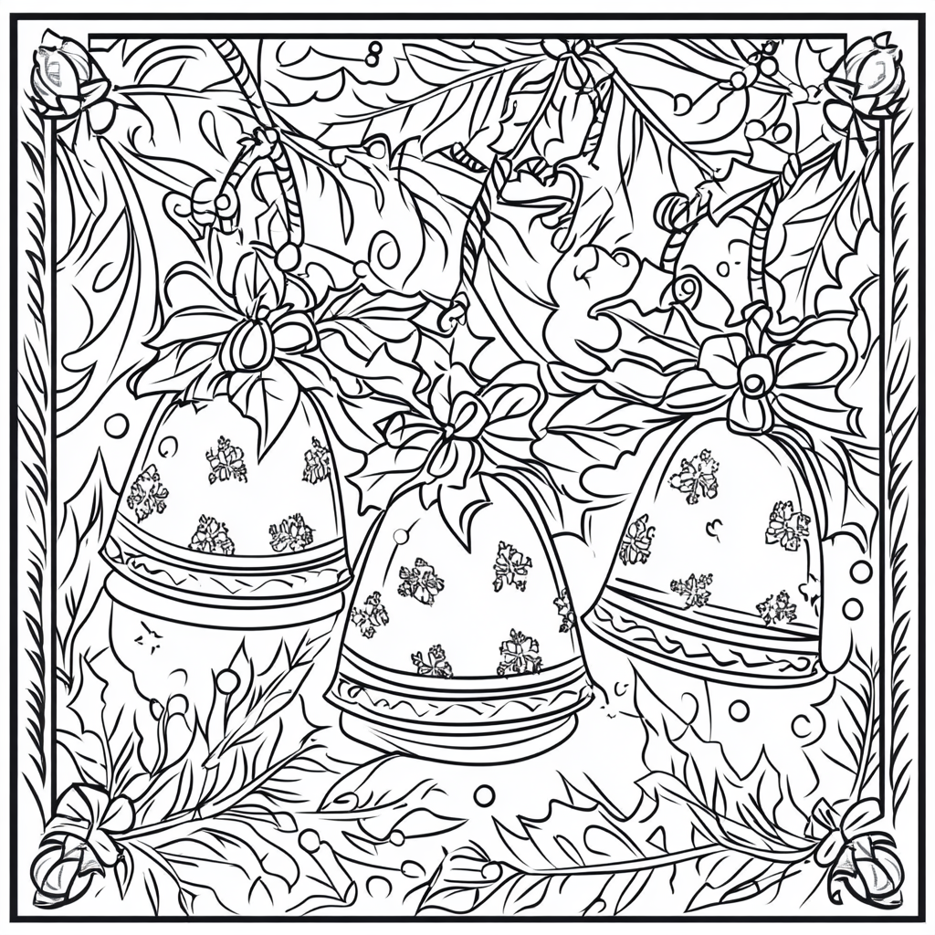 Simple Christmas bells coloring book with holly leaves