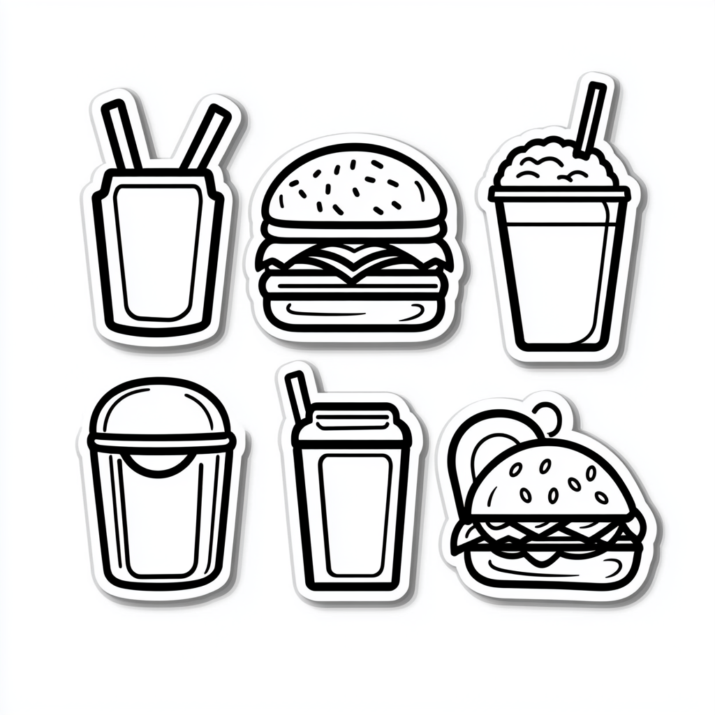 Simple Fast Food Icons in Minimalist Burger Shop