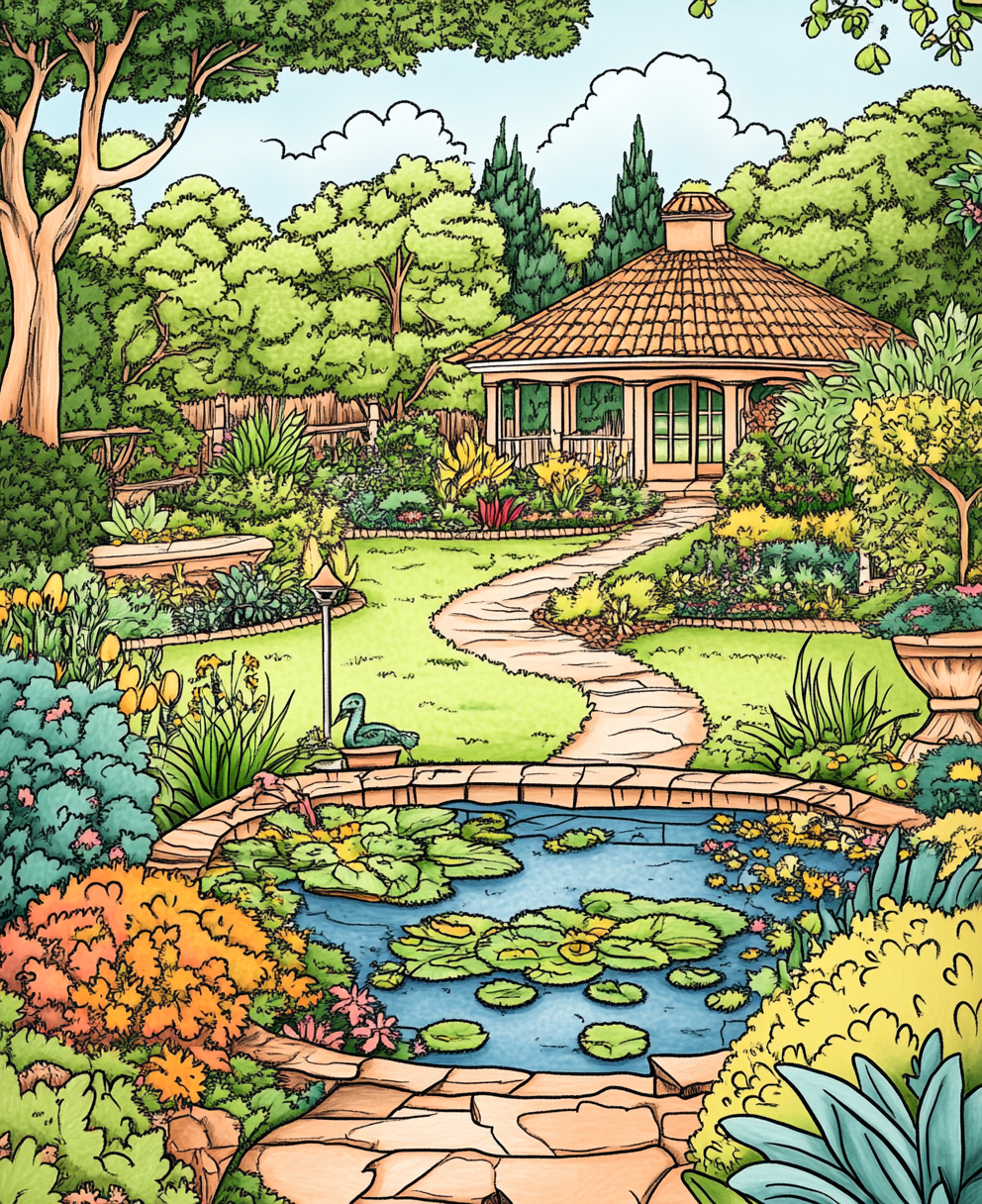 Simple garden coloring book page with bold outlines