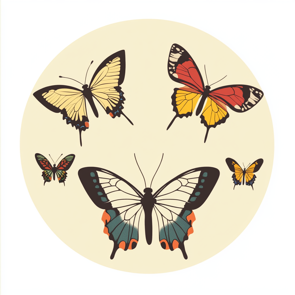 Simplified, abstracted illustrative icons for butterfly pavilion.