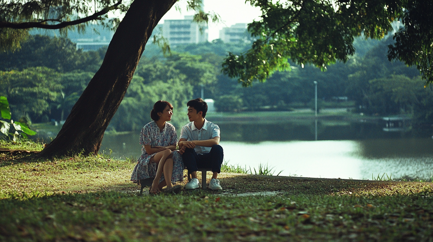 Singaporean Boy and Friend Enjoying Blissful Park Day