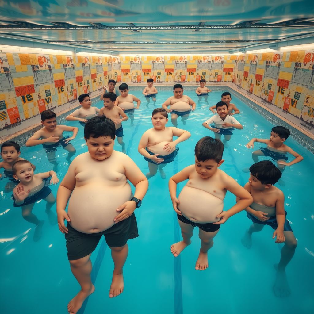 Six-Year-Old Boys Using Large Bellies to Float