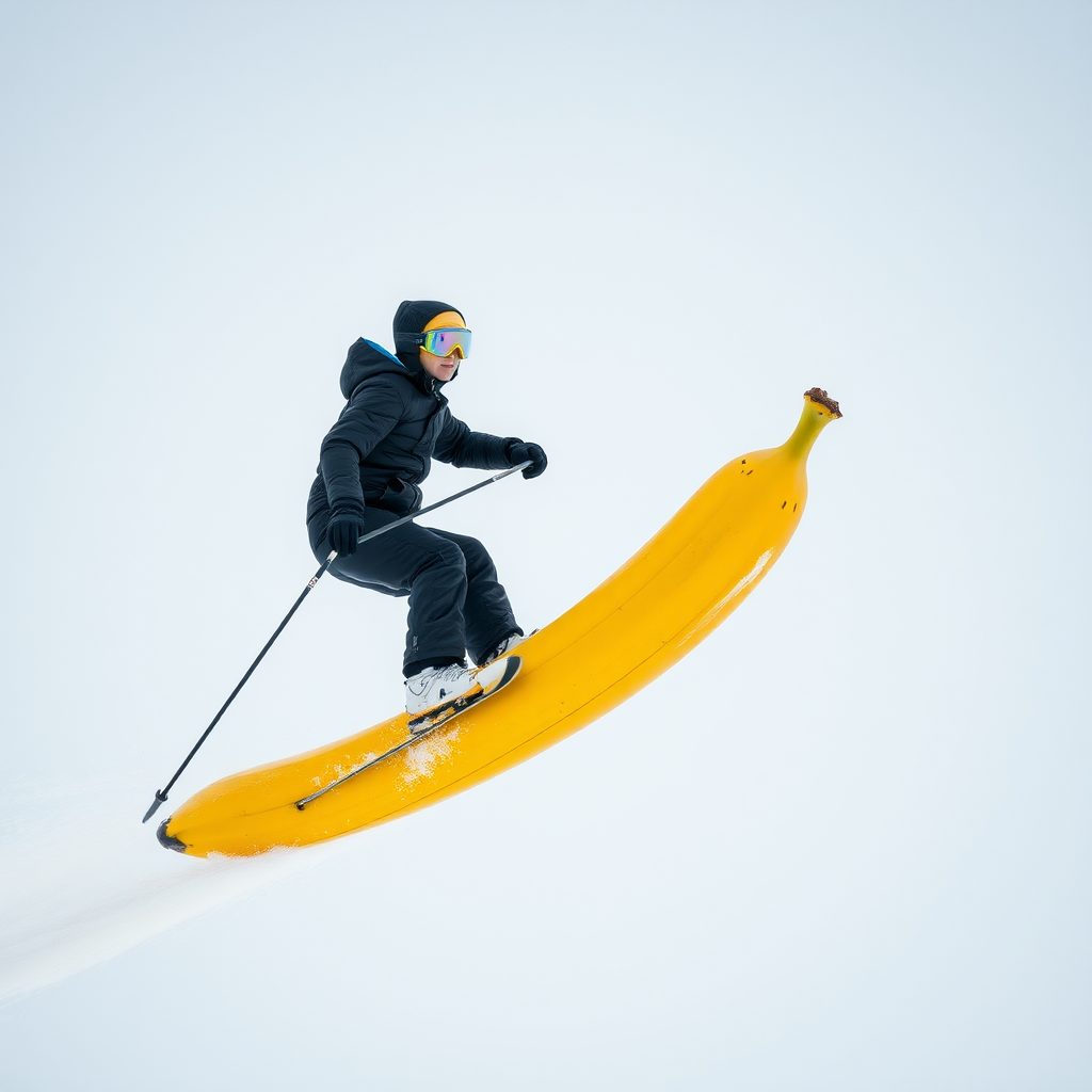 Skier on a banana sliding down hill