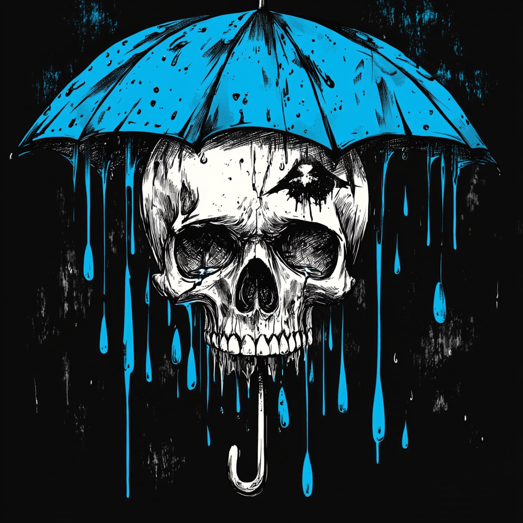 Skull and Umbrella - A Playful T-shirt Design