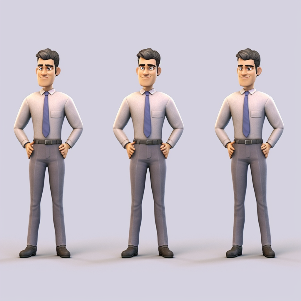 Sly male in suit in three views.