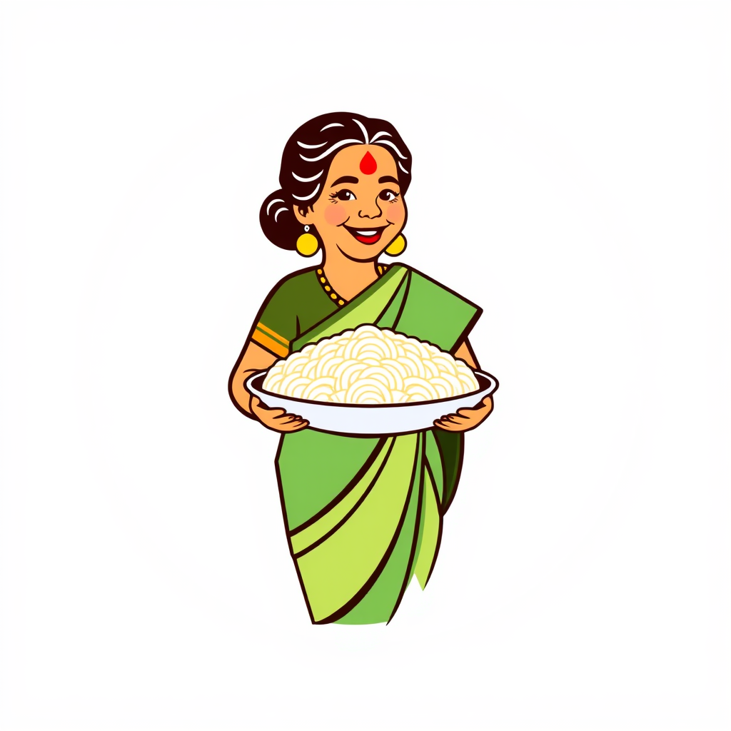 Smart South Indian Grandmother Chef with Rice Plate