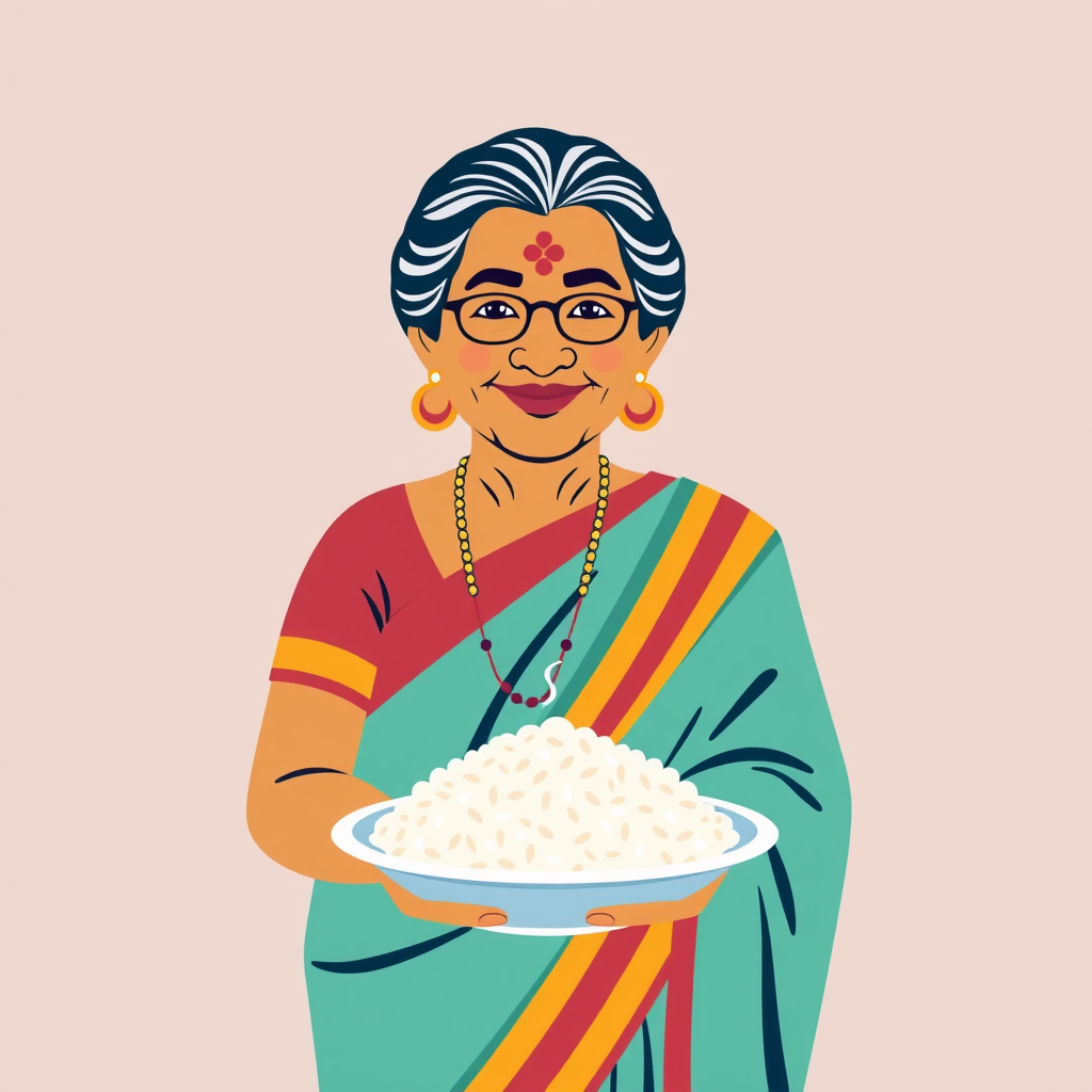 Smart South Indian Grandmother with Rice Plate Logo