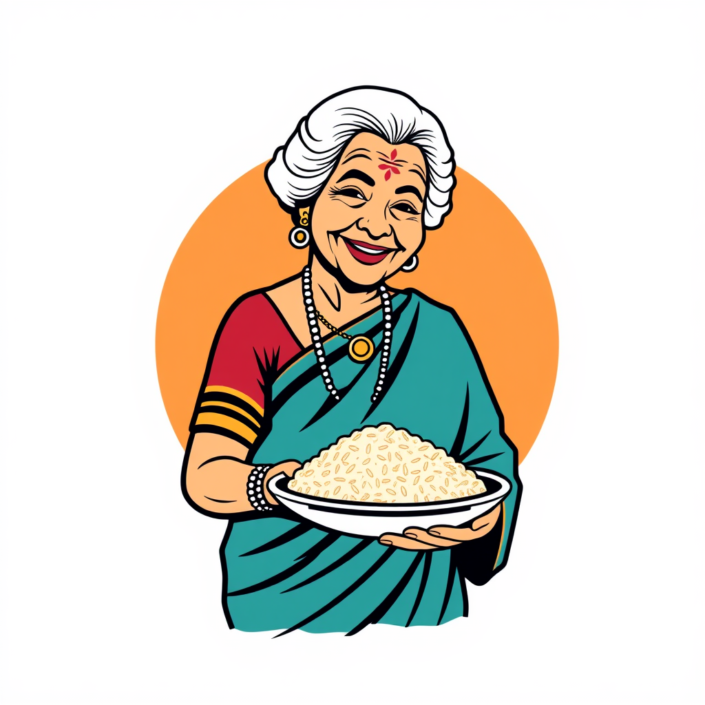 Smart South Indian Grandmother with Rice Plate Logo