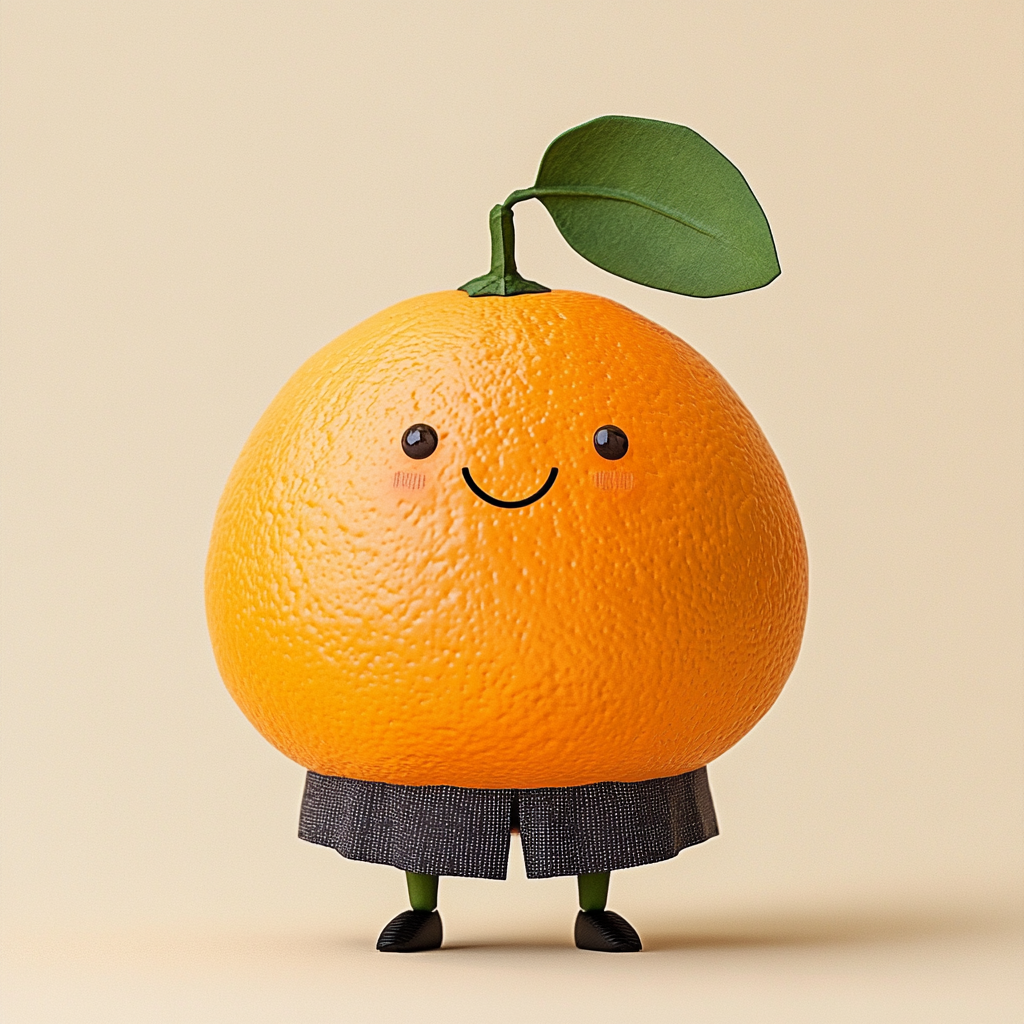 Smiling tangerine person in Jeju Island attire