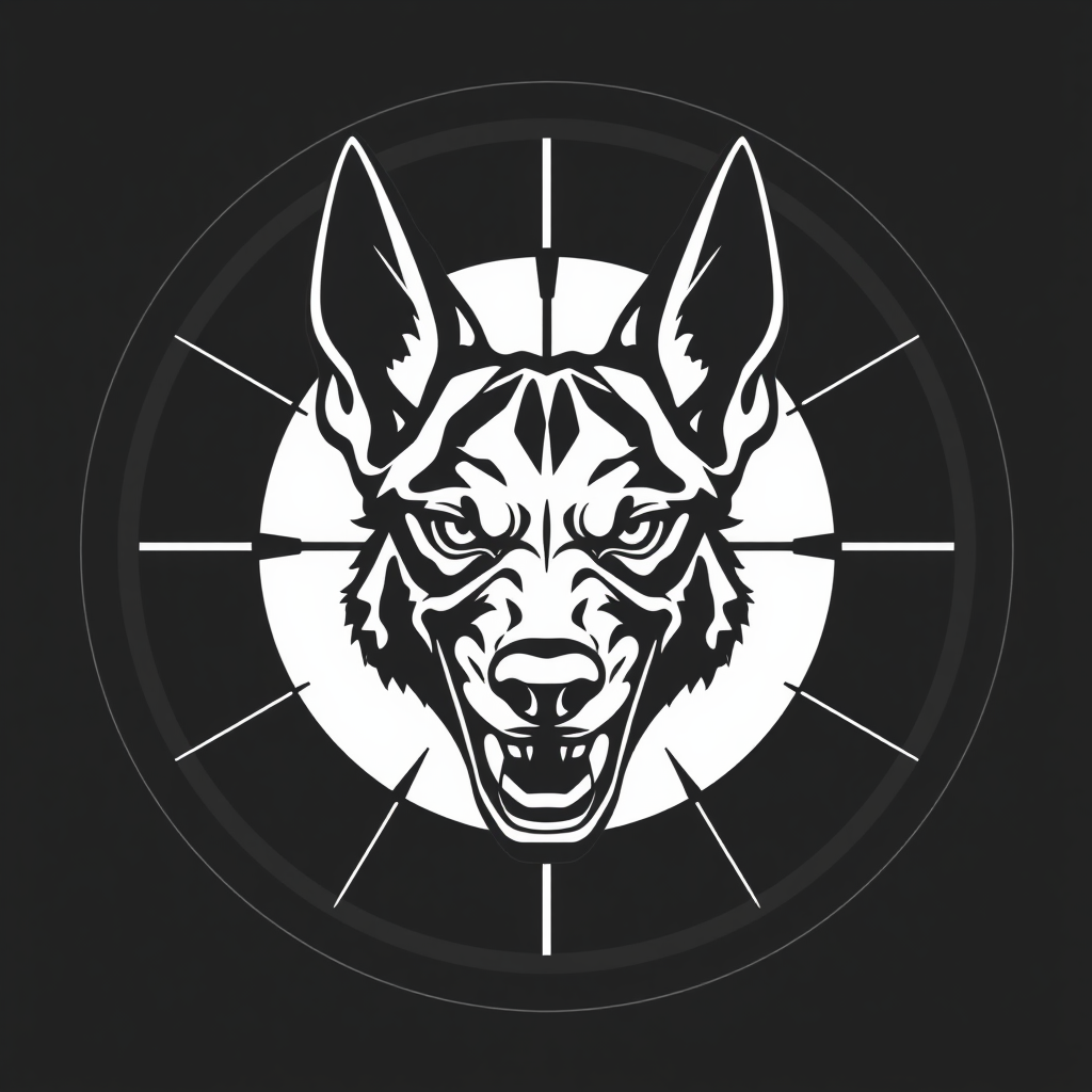 Snarling Belgian Malinois Head in Crosshairs Logo