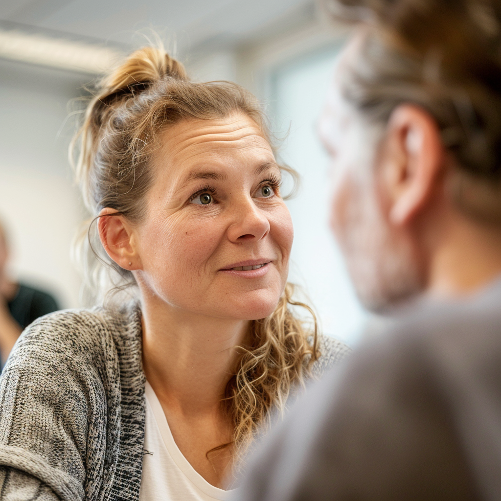 Social workers training with happy and focused faces