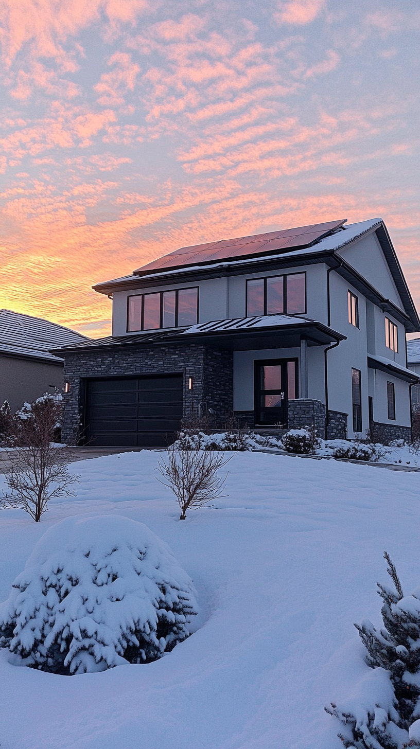 Solar panels on Alberta home at golden hour