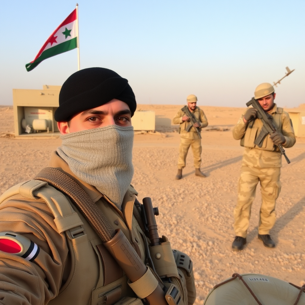 Soldiers at Basij Seyyed al-Shohada base pose.