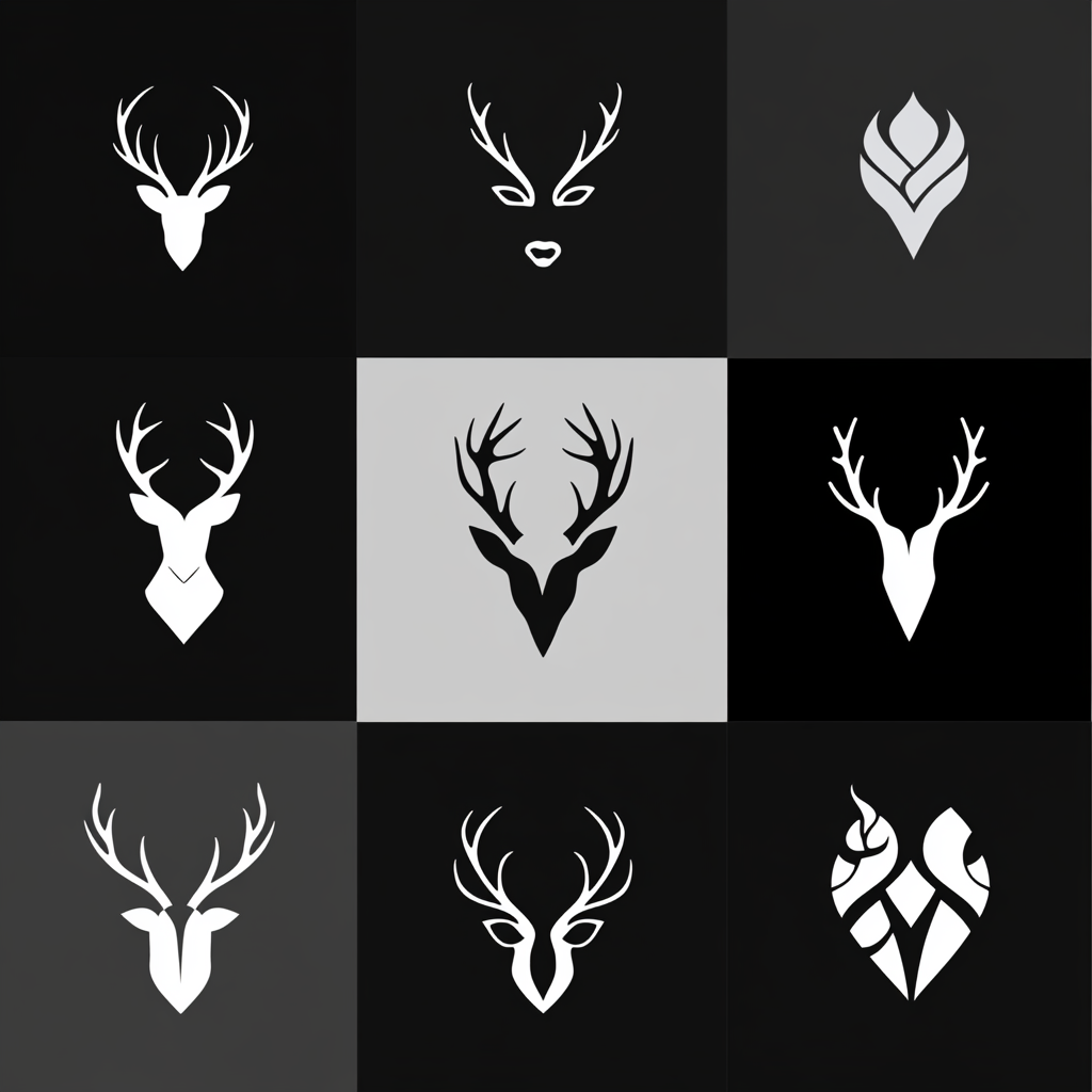 Minimal black and white reindeer logos