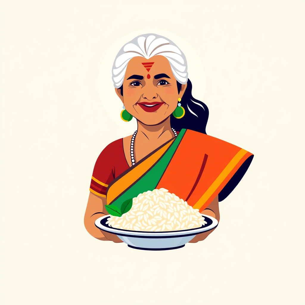 South Indian Grandmother Serving Rice, Logo Design