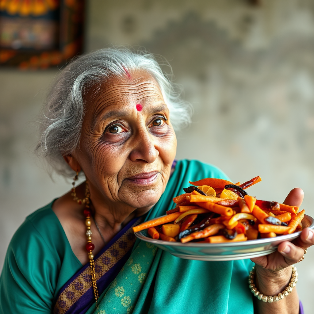 South Indian Grandmother Serving Vibrant Food